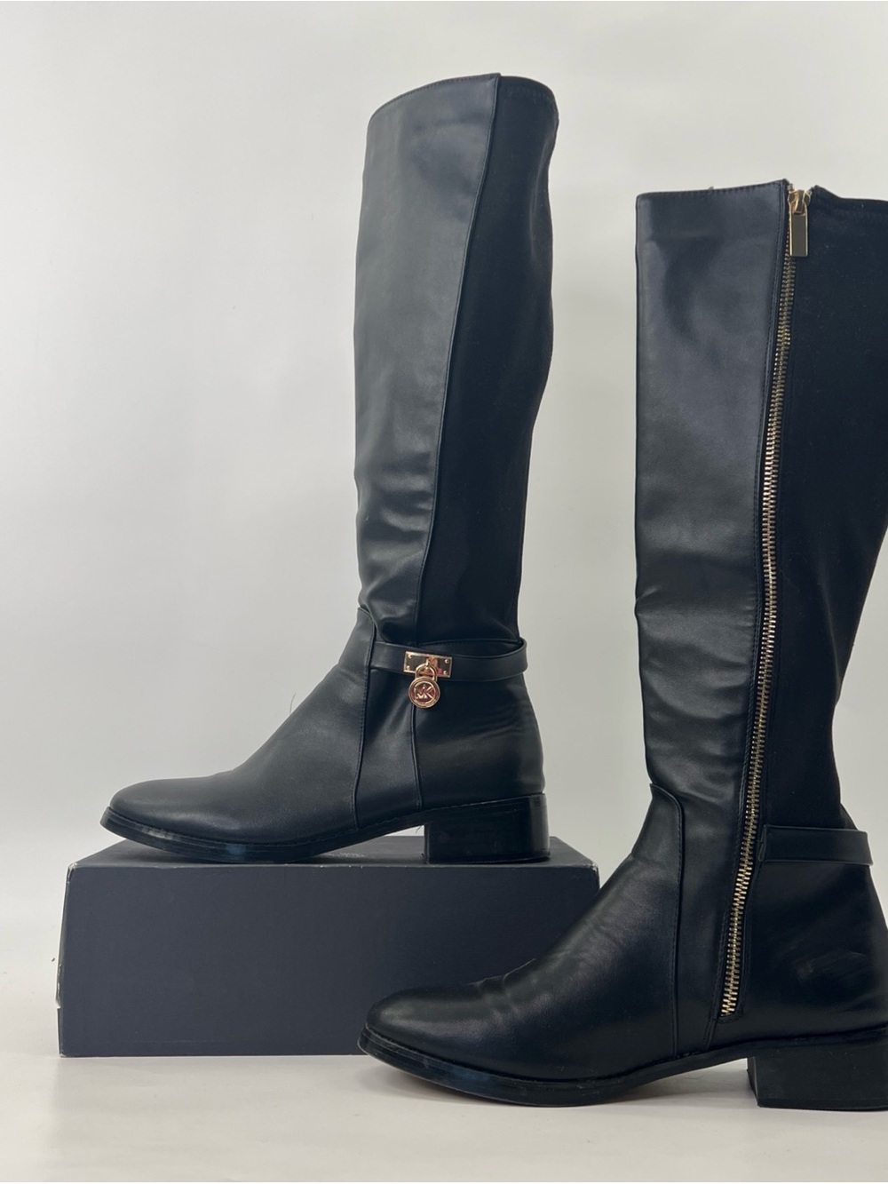 Michael Kors Hamilton Tall boots size 8 / EU39 Black Gold Leather Stretch